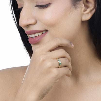 0.35 Carat Genuine Zambian Emerald and White Diamond 14K Yellow Gold Ring