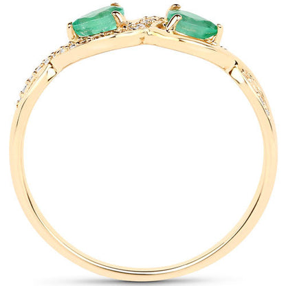 0.35 Carat Genuine Zambian Emerald and White Diamond 14K Yellow Gold Ring