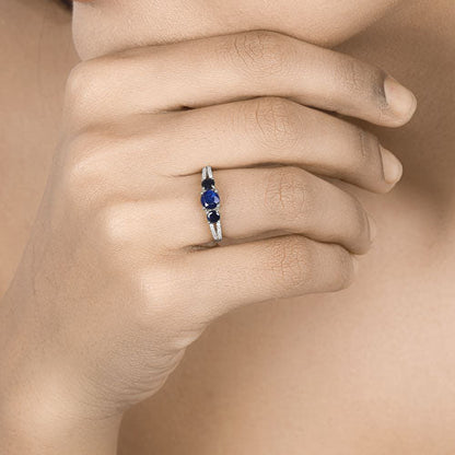 1.08 Carat Genuine Blue Sapphire and White Diamond 14K White Gold Ring