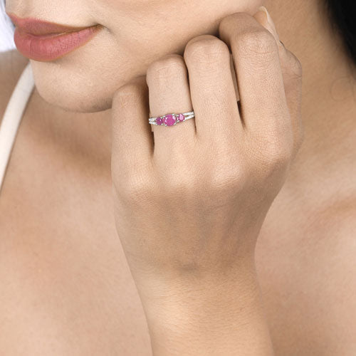 1.02 Carat Genuine Ruby and White Diamond 14K White Gold Ring