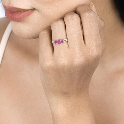 1.02 Carat Genuine Ruby and White Diamond 14K White Gold Ring