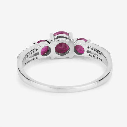 1.02 Carat Genuine Ruby and White Diamond 14K White Gold Ring