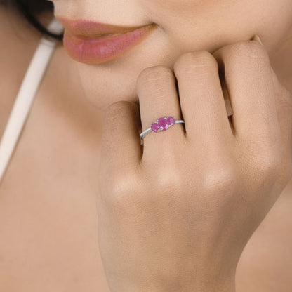 1.02 Carat Genuine Ruby and White Diamond 14K White Gold Ring