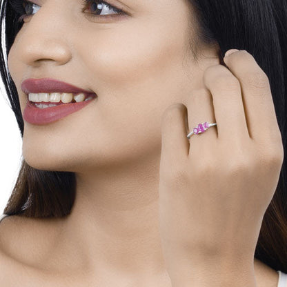 1.02 Carat Genuine Ruby and White Diamond 14K White Gold Ring