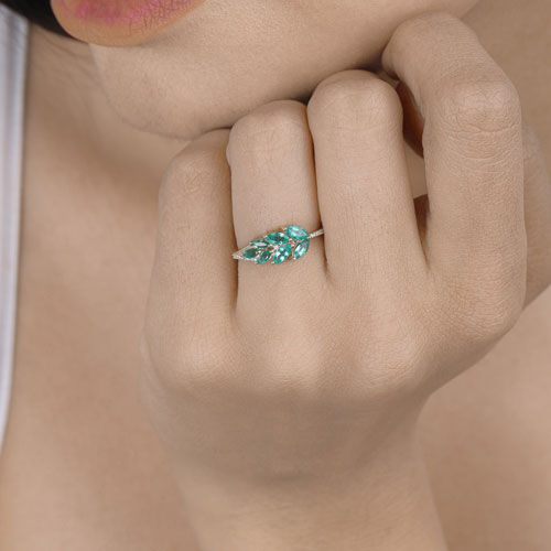 0.68 Carat Genuine Zambian Emerald and White Diamond 14K Yellow Gold Ring