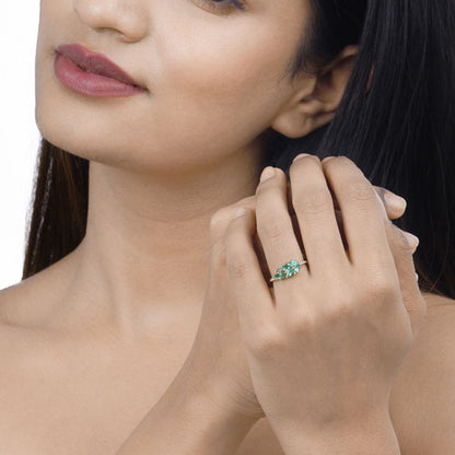 0.68 Carat Genuine Zambian Emerald and White Diamond 14K Yellow Gold Ring