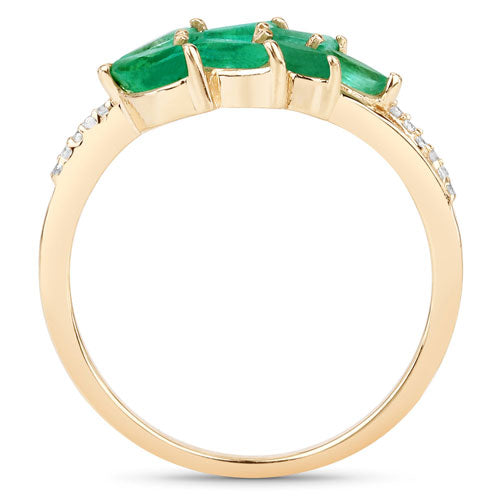 0.68 Carat Genuine Zambian Emerald and White Diamond 14K Yellow Gold Ring