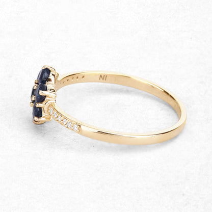 0.45 Carat Genuine Blue Sapphire and White Diamond 10K Yellow Gold Ring