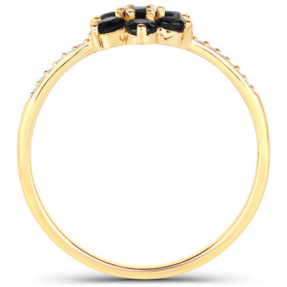 0.45 Carat Genuine Blue Sapphire and White Diamond 10K Yellow Gold Ring