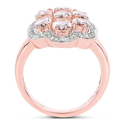 3.06 Carat Genuine Morganite and White Diamond .925 Sterling Silver Ring
