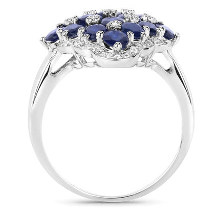 3.48 Carat Genuine Blue Sapphire and White Zircon .925 Sterling Silver Ring