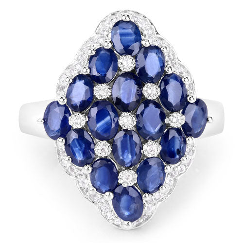 3.48 Carat Genuine Blue Sapphire and White Zircon .925 Sterling Silver Ring