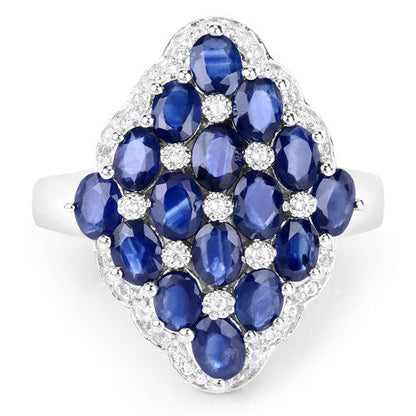 3.48 Carat Genuine Blue Sapphire and White Zircon .925 Sterling Silver Ring
