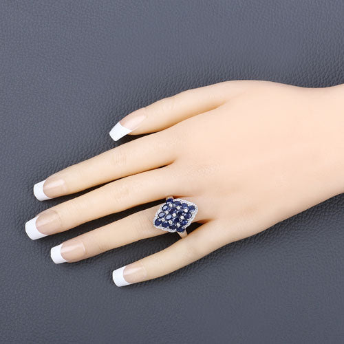 3.48 Carat Genuine Blue Sapphire and White Zircon .925 Sterling Silver Ring