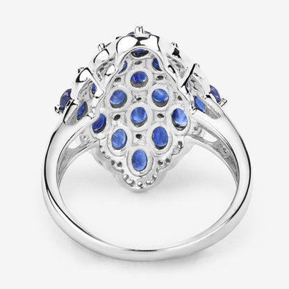 3.48 Carat Genuine Blue Sapphire and White Zircon .925 Sterling Silver Ring