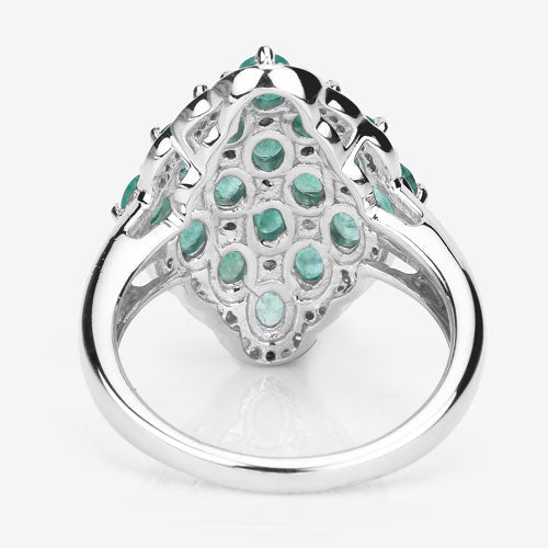 2.68 Carat Genuine Zambian Emerald and White Zircon .925 Sterling Silver Ring