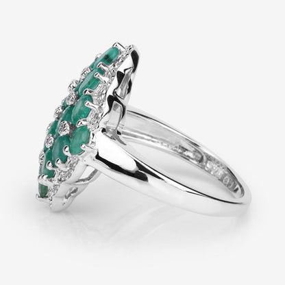 2.68 Carat Genuine Zambian Emerald and White Zircon .925 Sterling Silver Ring