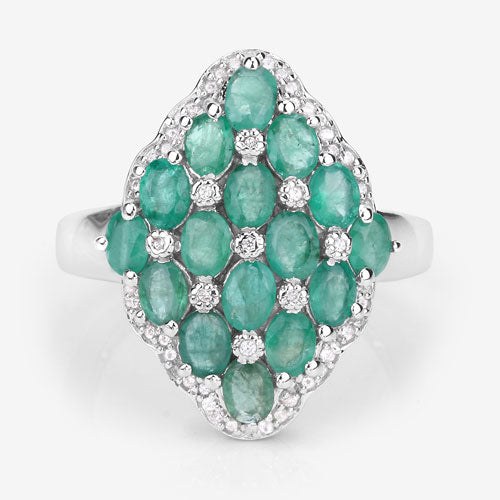 2.68 Carat Genuine Zambian Emerald and White Zircon .925 Sterling Silver Ring