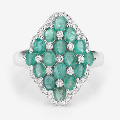 2.68 Carat Genuine Zambian Emerald and White Zircon .925 Sterling Silver Ring