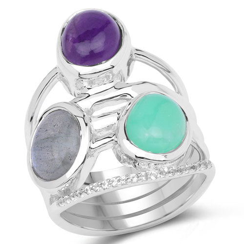 4.00 Carat Genuine Multi Stone .925 Sterling Silver Ring