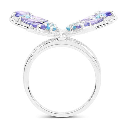 3.60 Carat Genuine Tanzanite and Swiss Blue Topaz .925 Sterling Silver Ring