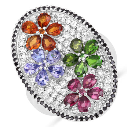 5.01 Carat Genuine Multi Stones .925 Sterling Silver Ring