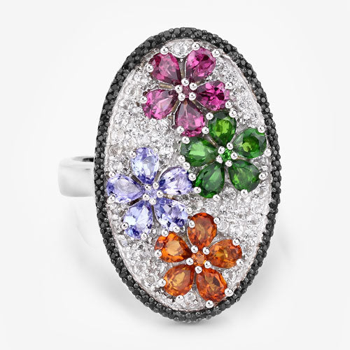 5.01 Carat Genuine Multi Stones .925 Sterling Silver Ring