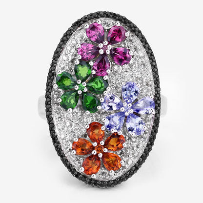 5.01 Carat Genuine Multi Stones .925 Sterling Silver Ring