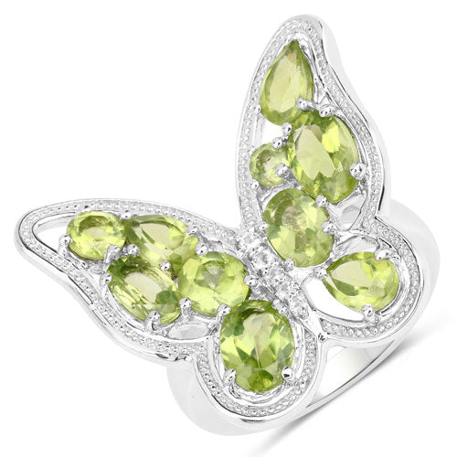 4.61 Carat Genuine Peridot and White Topaz .925 Sterling Silver Ring