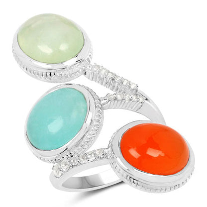 9.50 Carat Genuine Multi Stone .925 Sterling Silver Ring