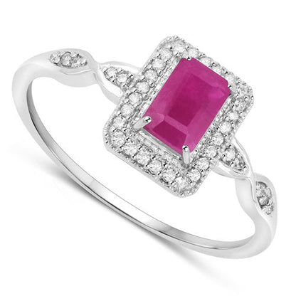 0.75 Carat Genuine Ruby and White Diamond 14K White Gold Ring