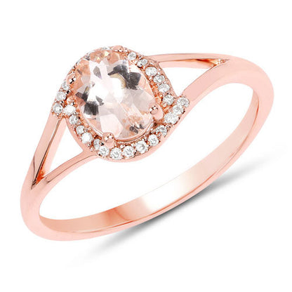 0.78 Carat Genuine Morganite and White Diamond 14K Rose Gold Ring