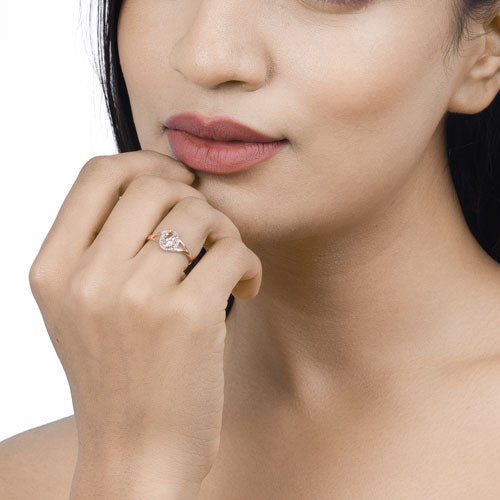 0.78 Carat Genuine Morganite and White Diamond 14K Rose Gold Ring