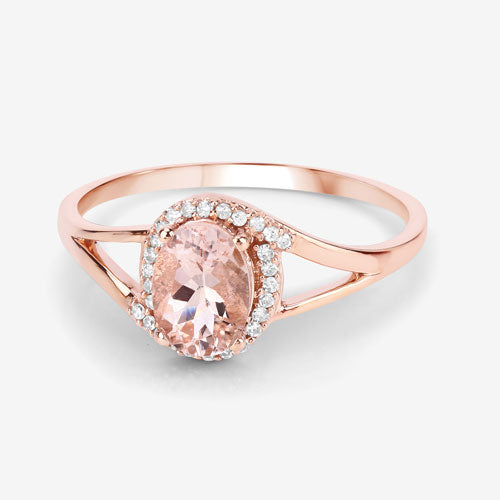 0.78 Carat Genuine Morganite and White Diamond 14K Rose Gold Ring