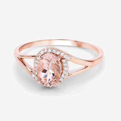 0.78 Carat Genuine Morganite and White Diamond 14K Rose Gold Ring