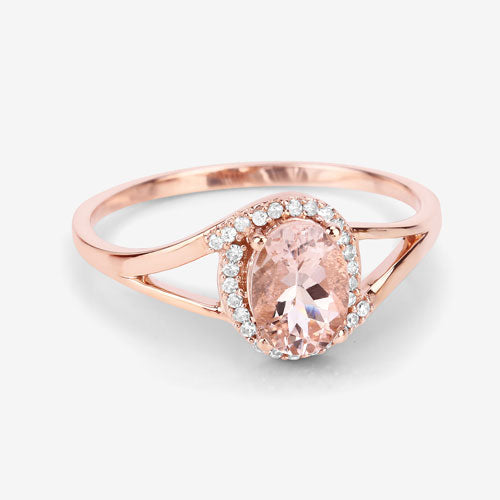 0.78 Carat Genuine Morganite and White Diamond 14K Rose Gold Ring