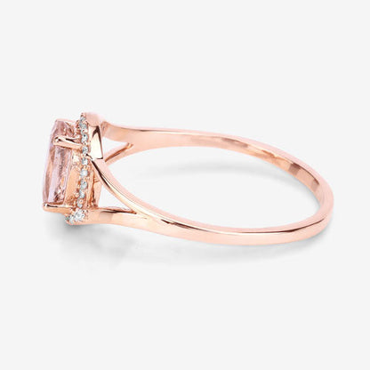 0.78 Carat Genuine Morganite and White Diamond 14K Rose Gold Ring