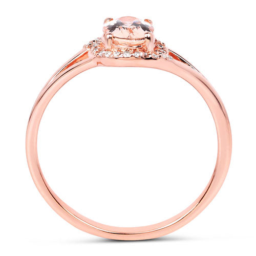 0.78 Carat Genuine Morganite and White Diamond 14K Rose Gold Ring
