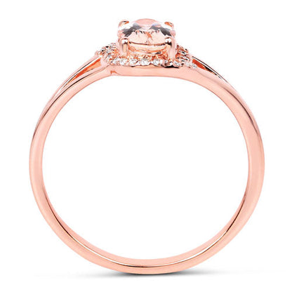 0.78 Carat Genuine Morganite and White Diamond 14K Rose Gold Ring
