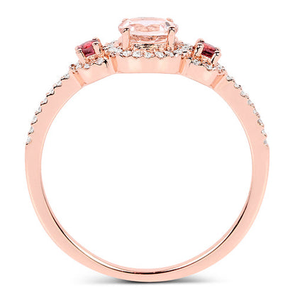 0.63 Carat Genuine Morganite, Pink Tourmaline and White Diamond 14K Rose Gold Ring