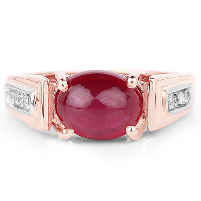 14K Rose Gold Plated 4.71 Carat Genuine Glass Filled Ruby and White Topaz .925 Sterling Silver Ring