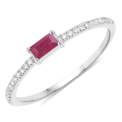 0.22 Carat Genuine Ruby and White Diamond 14K White Gold Ring