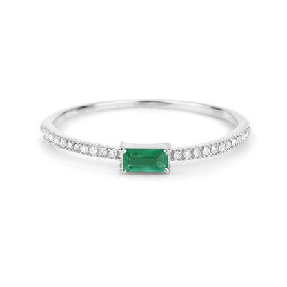 0.18 Carat Genuine Zambian Emerald and White Diamond 14K White Gold Ring