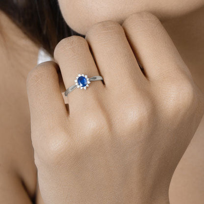 0.44 Carat Genuine Blue Sapphire and White Diamond 14K White Gold Ring