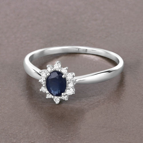 0.44 Carat Genuine Blue Sapphire and White Diamond 14K White Gold Ring
