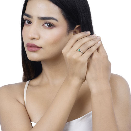 0.40 Carat Genuine Zambian Emerald and White Diamond 14K White Gold Ring