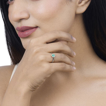 0.40 Carat Genuine Zambian Emerald and White Diamond 14K White Gold Ring
