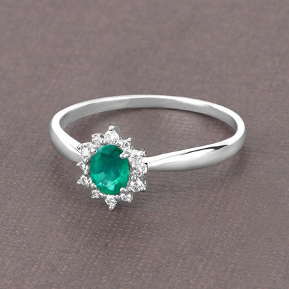 0.40 Carat Genuine Zambian Emerald and White Diamond 14K White Gold Ring