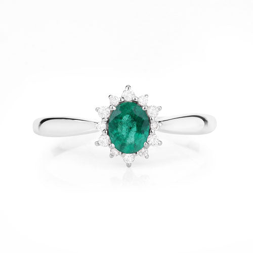 0.40 Carat Genuine Zambian Emerald and White Diamond 14K White Gold Ring