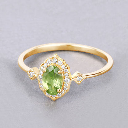 0.49 Carat Genuine Peridot and White Diamond 10K Yellow Gold Ring